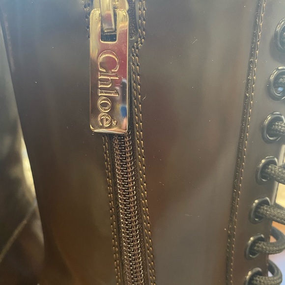 Chloe Rylee Boots - glossy brown w/ camel stripe - Size 39 (fits 8 Womens) - Picture 5 of 7